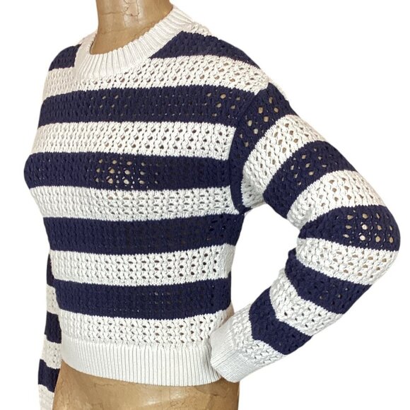 Universal Thread Striped Long Sleeve Open Knit Sweater M Blue & White 317H - Picture 5 of 8